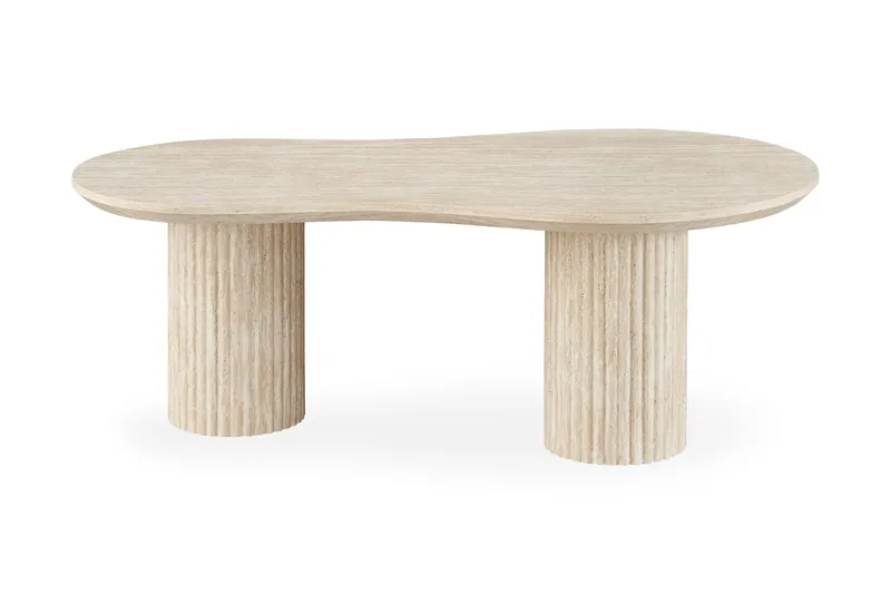 Uppveda epäsymmetrinen travertiinin näköinen sohvapöytä, 130 × 70 cm, Beige