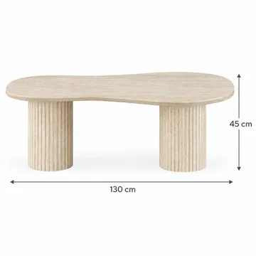 Uppveda epäsymmetrinen travertiinin näköinen sohvapöytä, 130 × 70 cm - Beige - Huonekalut - Pöytä & ruokailuryhmä - Sohvapöytä