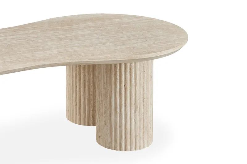 Uppveda epäsymmetrinen travertiinin näköinen sohvapöytä, 130 × 70 cm - Beige - Huonekalut - Pöytä & ruokailuryhmä - Sohvapöytä