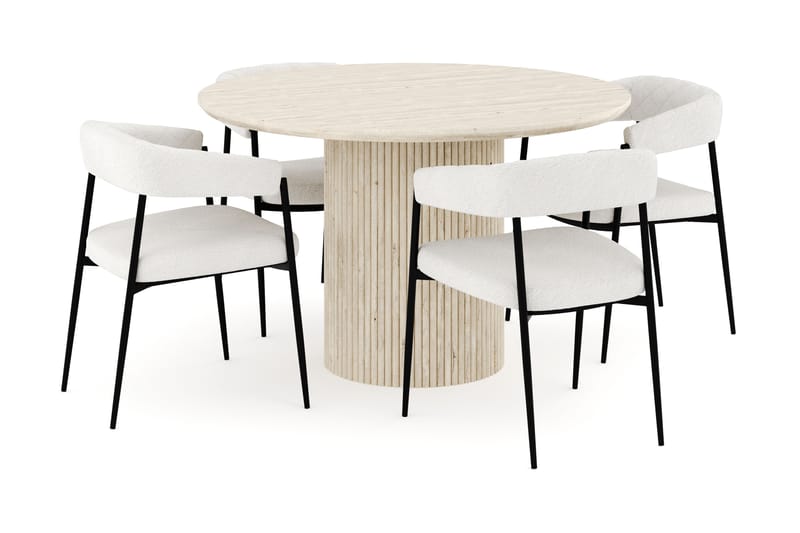 Uppveda Ruokailuryhmä 120 cm Pyöreä, 4 Ayana Ruokatuolia, Travertiini