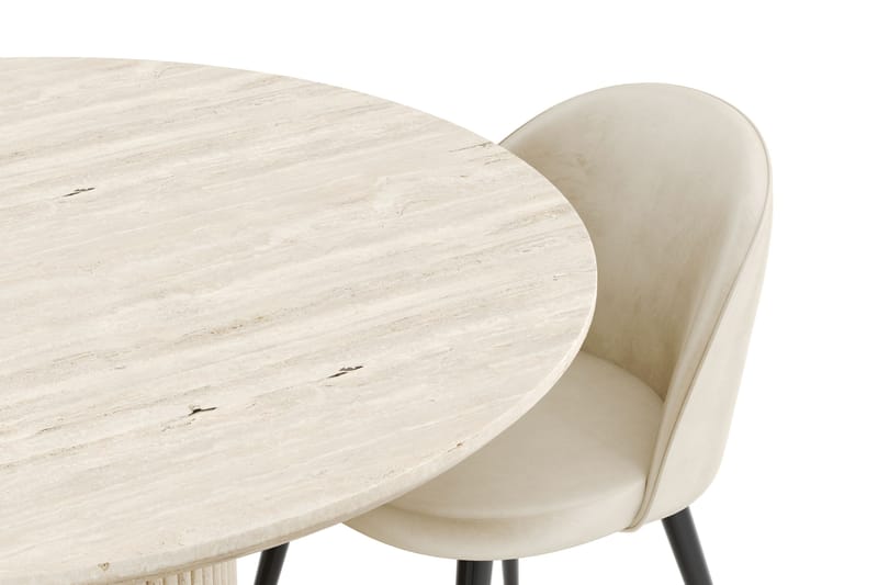 Uppveda Ruokailuryhmä 120 cm Pyöreä, 4 Valeri Samettituolia - Travertiini - Huonekalut - Pöytä & ruokailuryhmä - Ruokailuryhmä