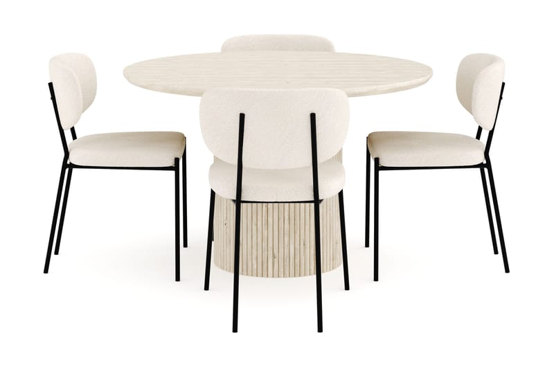 Uppveda Ruokailuryhmä 120 cm Pyöreä, 4 Gemmiano Ruokatuolia - Travertiini - Huonekalut - Pöytä & ruokailuryhmä - Ruokailuryhmä