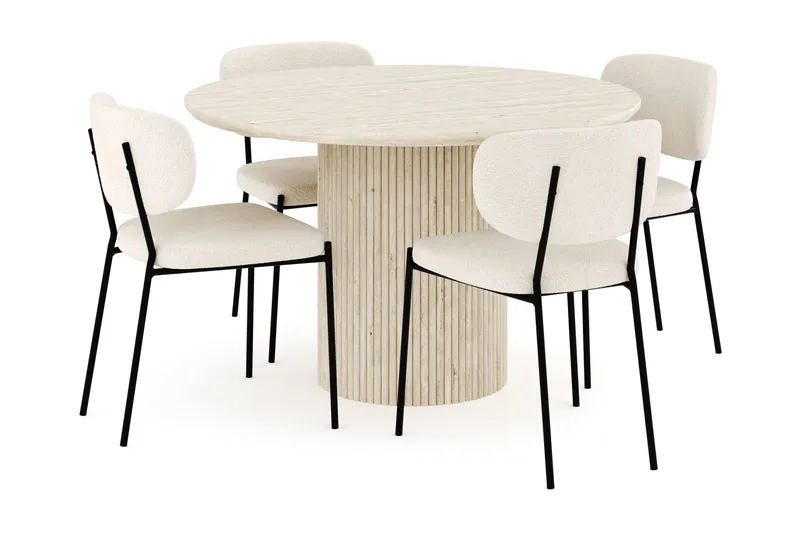 Uppveda Ruokailuryhmä 120 cm Pyöreä, 4 Gemmiano Ruokatuolia, Travertiini