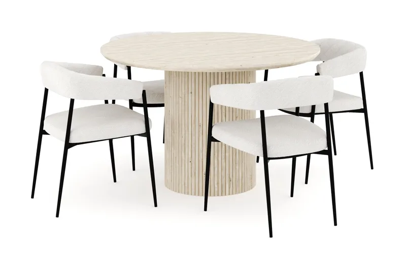 Uppveda Ruokailuryhmä 120 cm Pyöreä, 4 Ayana Ruokatuolia, Travertiini