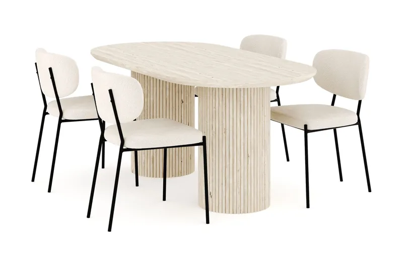 Uppveda-ruokailuryhmä 180 cm, soikea, ja 4 Gemmiano-ruokatuolia, Travertiini