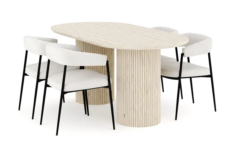 Uppveda Ruokailuryhmä 180 cm Soikea, 4 Ayana Ruokatuolia, Travertiini