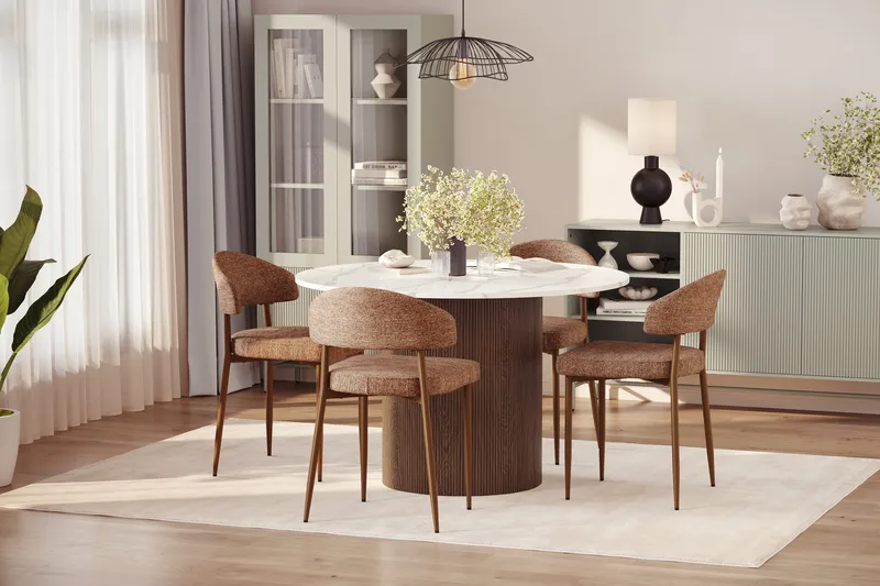 Uppveda Ruokapöytä 120 cm Rund ja 4 kpl Jairam Matkplolar - Ruskea - Huonekalut - Pöytä & ruokailuryhmä - Ruokailuryhmä