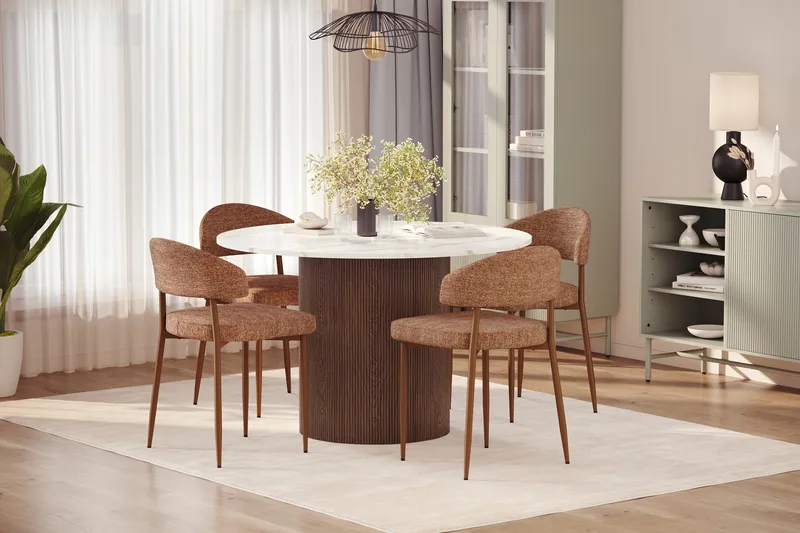 Uppveda Ruokapöytä 120 cm Rund ja 4 kpl Jairam Matkplolar - Ruskea - Huonekalut - Pöytä & ruokailuryhmä - Ruokailuryhmä