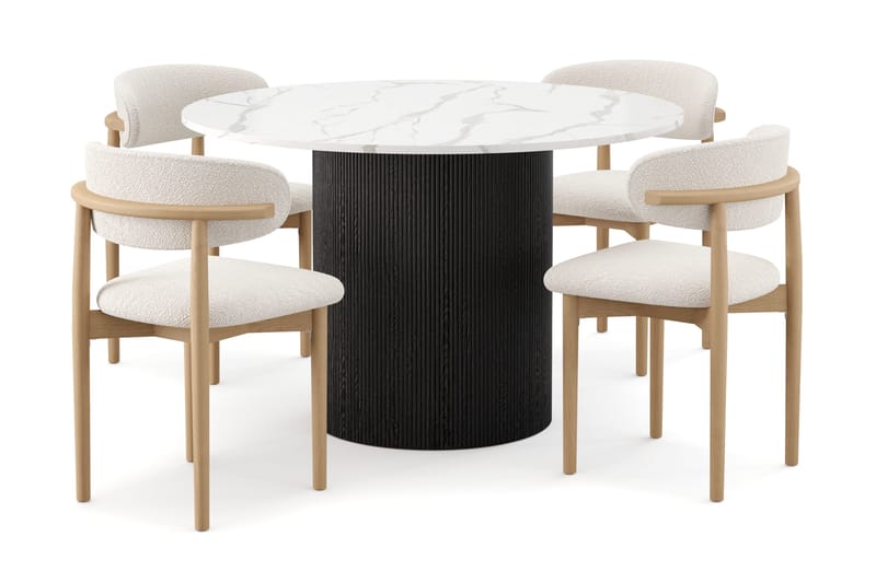 Uppveda Ruokapöytä 120 cm Rund ja 4 kpl Jaiveer Matkplolar, Musta/Valkoinen