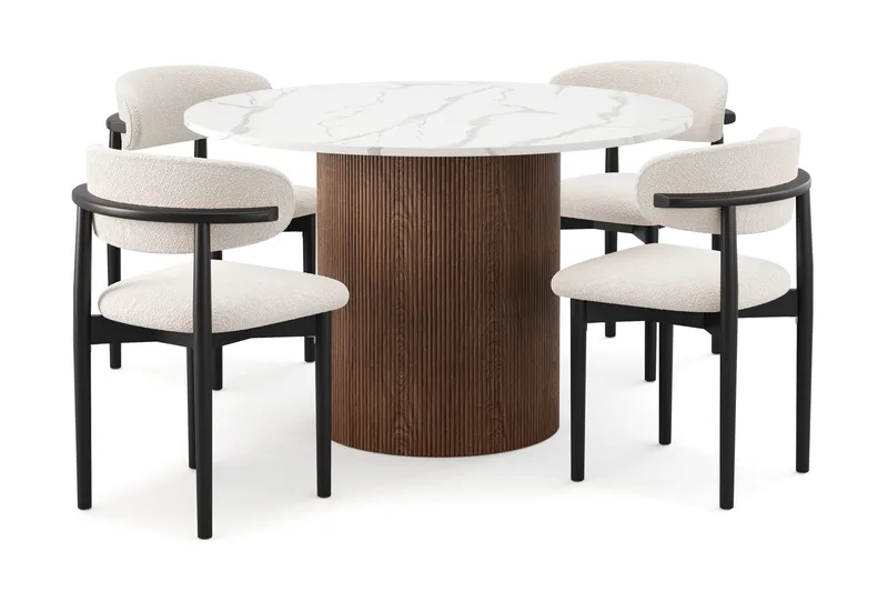 Uppveda Ruokapöytä 120 cm Rund ja 4 kpl Jaiveer Matkplolar, Ruskea