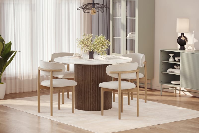 Uppveda Ruokapöytä 120 cm Rund ja 4 kpl Jaiveer Matkplolar - Ruskea - Huonekalut - Pöytä & ruokailuryhmä - Ruokailuryhmä