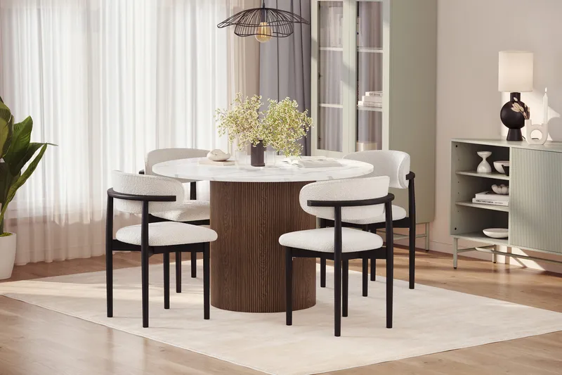 Uppveda Ruokapöytä 120 cm Rund ja 4 kpl Jaiveer Matkplolar - Ruskea - Huonekalut - Pöytä & ruokailuryhmä - Ruokailuryhmä