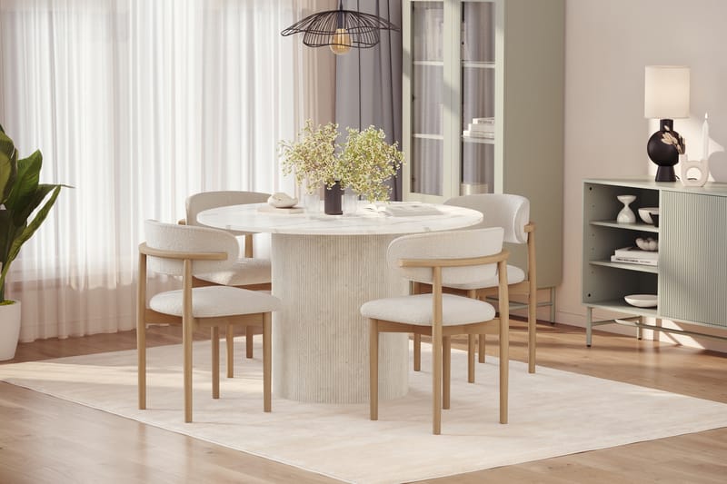 Uppveda Ruokapöytä 120 cm Rund ja 4 kpl Jaiveer Matkplolar - Valkoinen - Huonekalut - Pöytä & ruokailuryhmä - Ruokailuryhmä