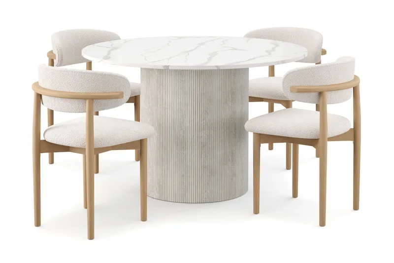 Uppveda Ruokapöytä 120 cm Rund ja 4 kpl Jaiveer Matkplolar, Valkoinen