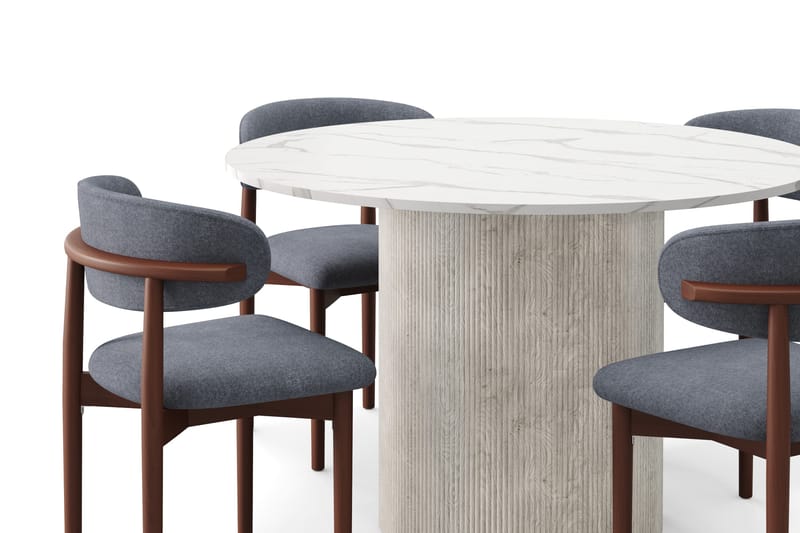 Uppveda Ruokapöytä 120 cm Pyöreä ja 4 kpl Jaiveer Tuolia - Valkoinen - Huonekalut - Pöytä & ruokailuryhmä - Ruokailuryhmä