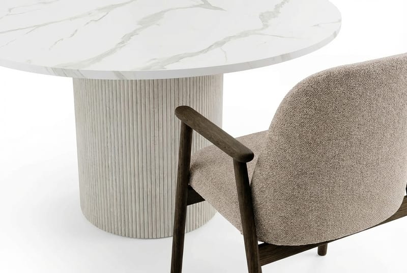 Uppveda Ruokapöytä 120 cm Pyöreä Valkoinen 4 Reciclar Ruokatuolilla - Valkoinen/Greige - Huonekalut - Pöytä & ruokailuryhmä - Ruokailuryhmä