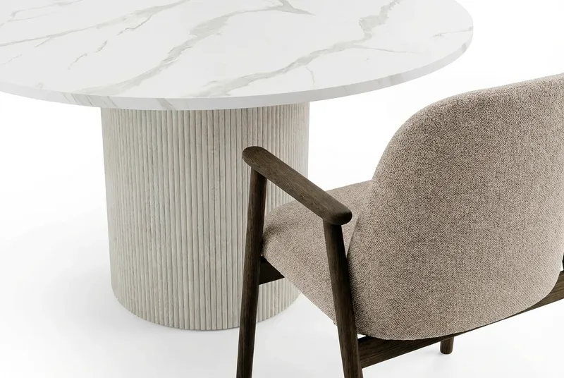 Uppveda Ruokapöytä 120 cm Pyöreä Valkoinen 4 Reciclar Ruokatuolilla - Valkoinen/Greige - Huonekalut - Pöytä & ruokailuryhmä - Ruokailuryhmä