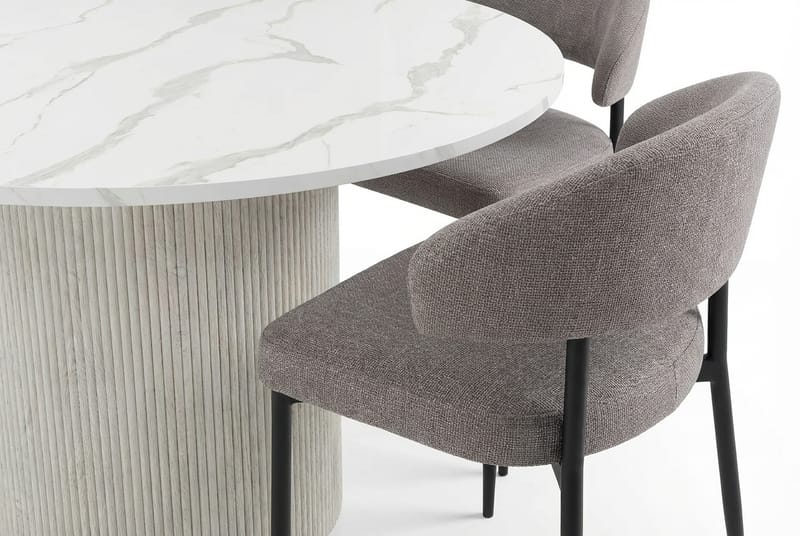 Uppveda Ruokapöytä 120 cm Pyöreä Valkoinen ja 4 Sawako Greige Tuolia - Valkoinen/Greige - Huonekalut - Pöytä & ruokailuryhmä - Ruokailuryhmä