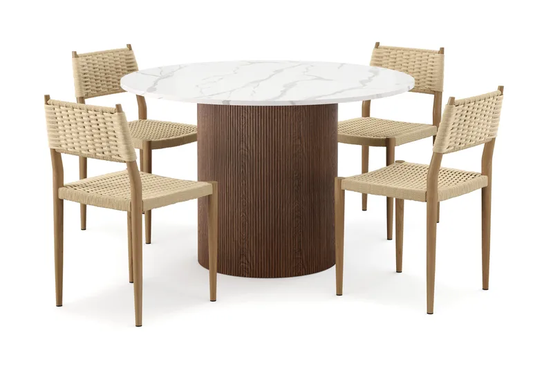 Uppveda Ruokapöytä 120 cm Pyöreä ja 4 kpl Jamna Tuolia, Ruskea