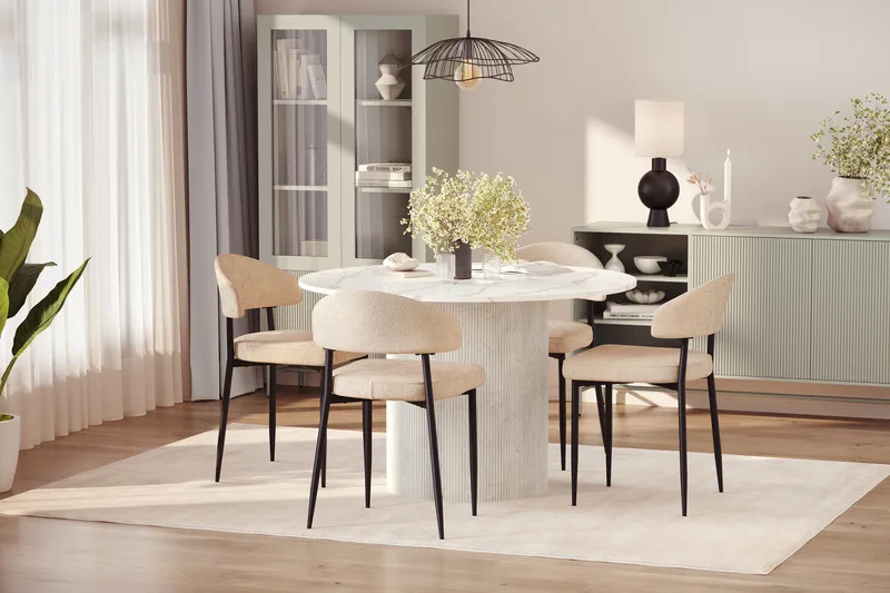 Uppveda Ruokapöytä 120 cm Pyöreä ja 4 kpl Jairam Tuolia - Valkoinen - Huonekalut - Pöytä & ruokailuryhmä - Ruokailuryhmä