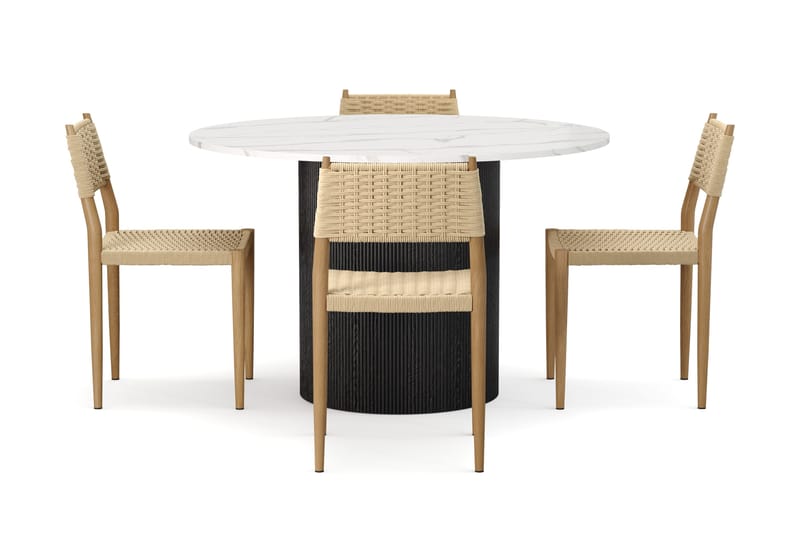 Uppveda Ruokapöytä 120 cm Pyöreä ja 4 kpl Jamna Tuolia - Musta/Valkoinen - Huonekalut - Pöytä & ruokailuryhmä - Ruokailuryhmä