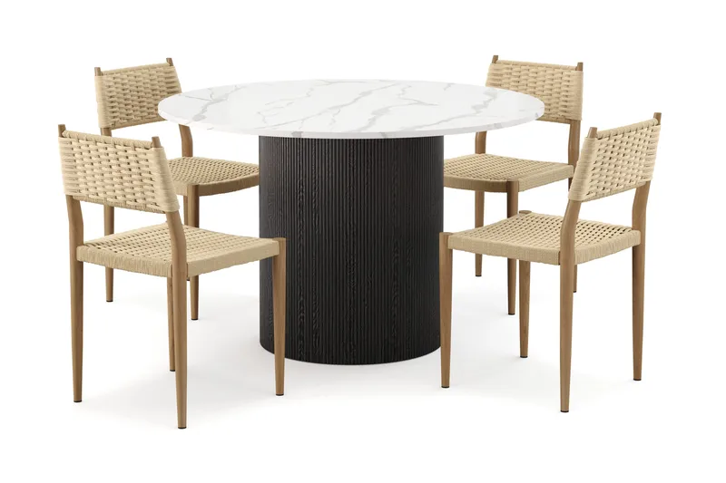 Uppveda Ruokapöytä 120 cm Pyöreä ja 4 kpl Jamna Tuolia, Musta/Valkoinen