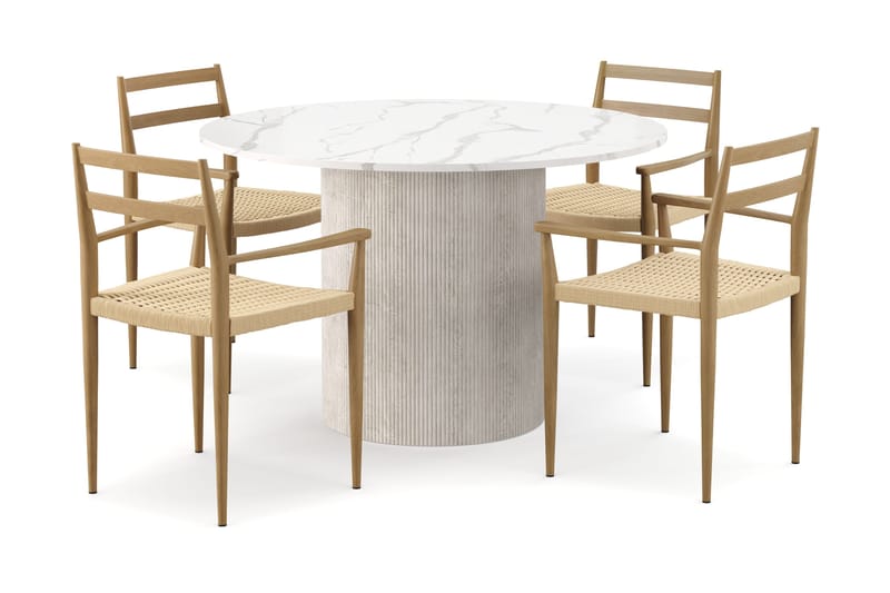 Uppveda Ruokapöyt ä 120 cm Pyöreä ja 4 kpl Jamna Käsinojatuolia, Valkoinen