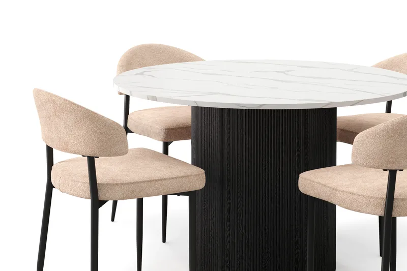 Uppveda Ruokapöytä 120 cm Pyöreä ja 4 kpl Jairam Tuolia - Musta/Valkoinen - Huonekalut - Pöytä & ruokailuryhmä - Ruokailuryhmä
