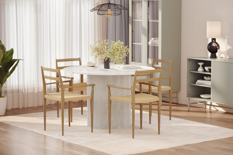 Uppveda Ruokapöytä 120 cm Pyöreä ja 4 kpl Jamna Käsinojatuolia - Valkoinen - Huonekalut - Pöytä & ruokailuryhmä - Ruokailuryhmä