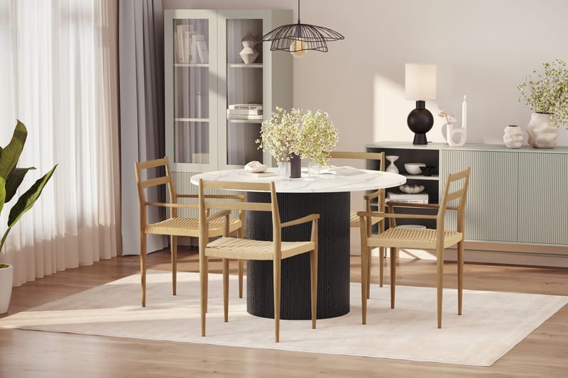 Uppveda Ruokapöytä 120 cm Pyöreä ja 4 kpl Jamna Käsinojatuolia - Musta/Valkoinen - Huonekalut - Pöytä & ruokailuryhmä - Ruokailuryhmä