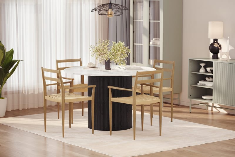 Uppveda Ruokapöytä 120 cm Pyöreä ja 4 kpl Jamna Käsinojatuolia - Musta/Valkoinen - Huonekalut - Pöytä & ruokailuryhmä - Ruokailuryhmä