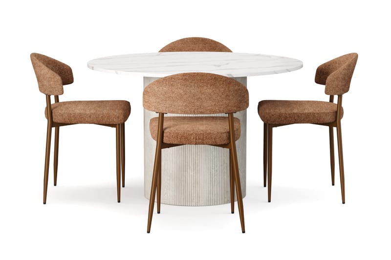 Uppveda Ruokapöytä 120 cm Pyöreä ja 4 kpl Jairam Tuolia - Valkoinen - Huonekalut - Pöytä & ruokailuryhmä - Ruokailuryhmä