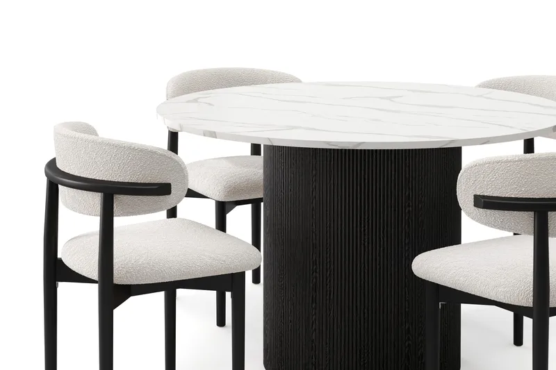 Uppveda Ruokapöytä 120 cm Pyöreä ja 4 kpl Jaiveer Tuolia - Musta/Valkoinen - Huonekalut - Pöytä & ruokailuryhmä - Ruokailuryhmä