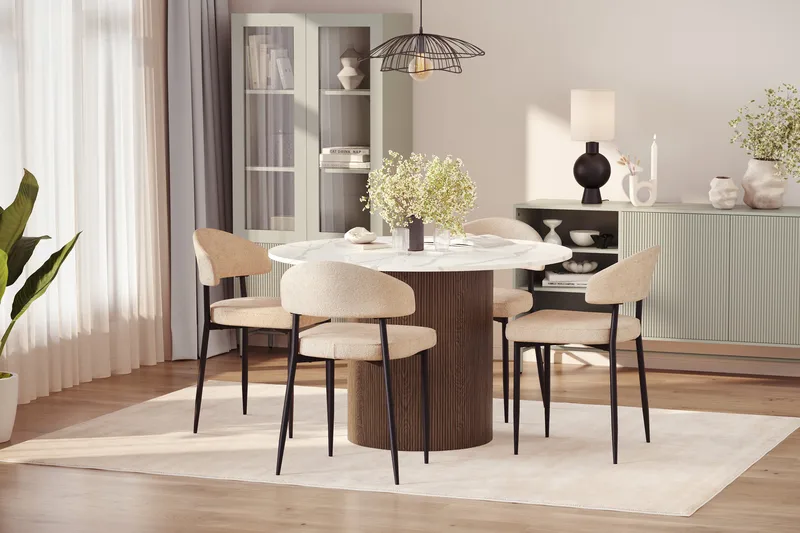 Uppveda Ruokapöytä 120 cm Pyöreä ja 4 kpl Jairam Tuolia - Ruskea - Huonekalut - Pöytä & ruokailuryhmä - Ruokailuryhmä