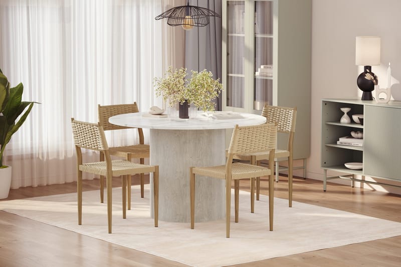 Uppveda Ruokapöytä 120 cm Pyöreä ja 4 kpl Jamna Tuolia - Valkoinen - Huonekalut - Pöytä & ruokailuryhmä - Ruokailuryhmä