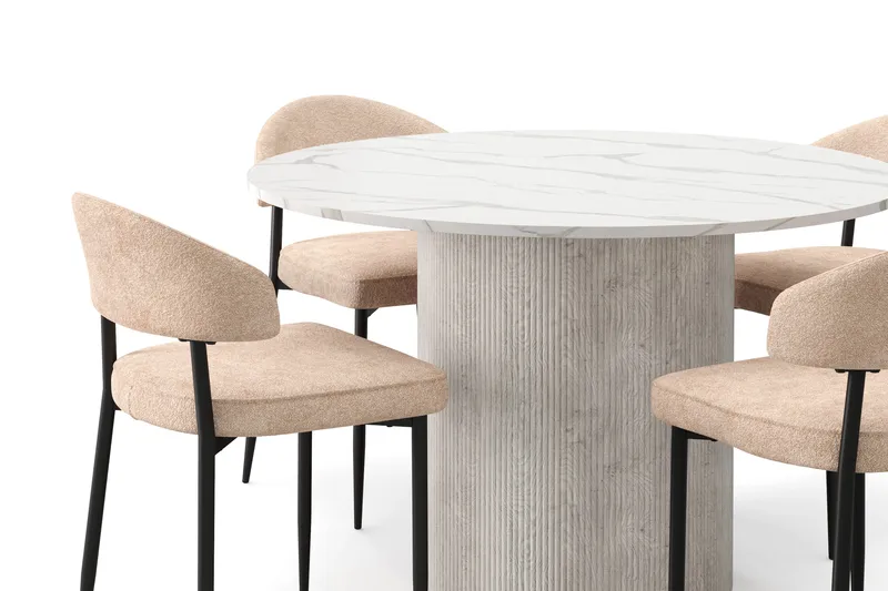 Uppveda Ruokapöytä 120 cm Pyöreä ja 4 kpl Jairam Tuolia - Valkoinen - Huonekalut - Pöytä & ruokailuryhmä - Ruokailuryhmä