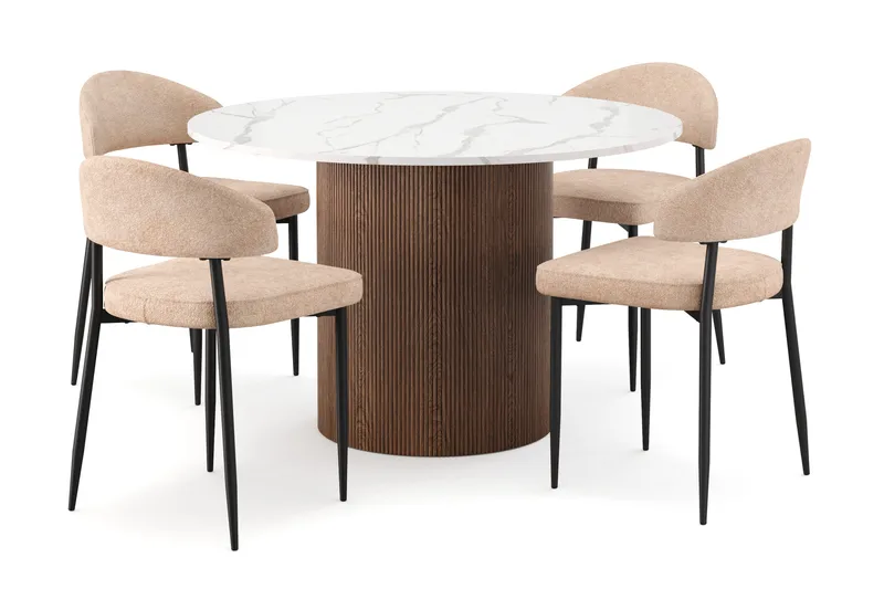 Uppveda Ruokapöytä 120 cm Pyöreä ja 4 kpl Jairam Tuolia, Ruskea