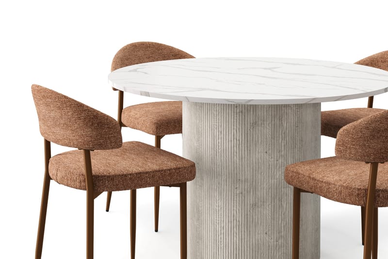 Uppveda Ruokapöytä 120 cm Pyöreä ja 4 kpl Jairam Tuolia - Valkoinen - Huonekalut - Pöytä & ruokailuryhmä - Ruokailuryhmä