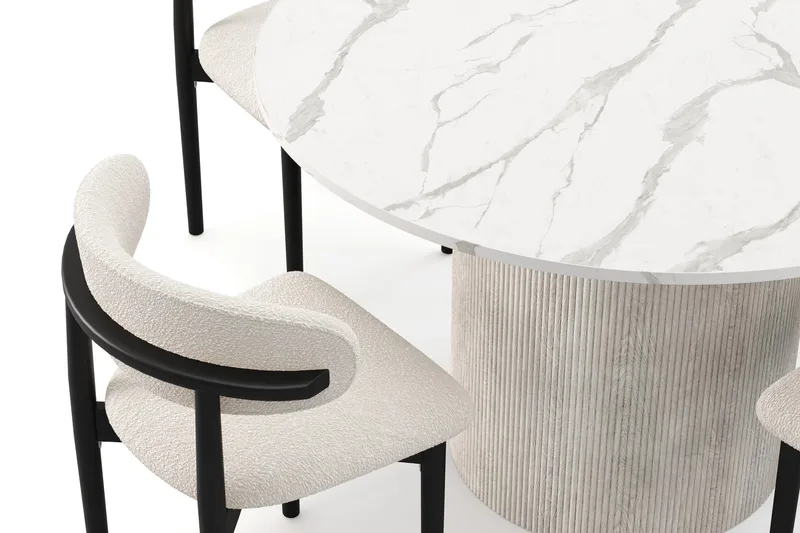 Uppveda Ruokapöytä 120 cm Pyöreä ja 4 kpl Jaiveer Tuolia - Valkoinen - Huonekalut - Pöytä & ruokailuryhmä - Ruokailuryhmä