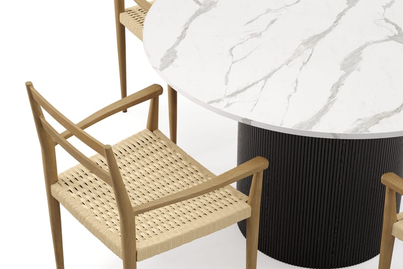 Uppveda Ruokapöytä 120 cm Pyöreä ja 4 kpl Jamna Käsinojatuolia - Musta/Valkoinen - Huonekalut - Pöytä & ruokailuryhmä - Ruokailuryhmä