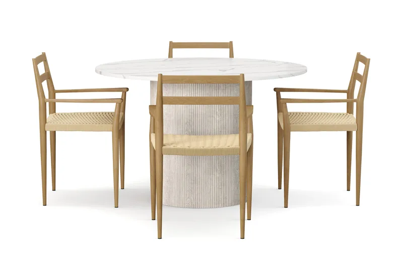 Uppveda Ruokapöytä 120 cm Pyöreä ja 4 kpl Jamna Käsinojatuolia - Valkoinen - Huonekalut - Pöytä & ruokailuryhmä - Ruokailuryhmä