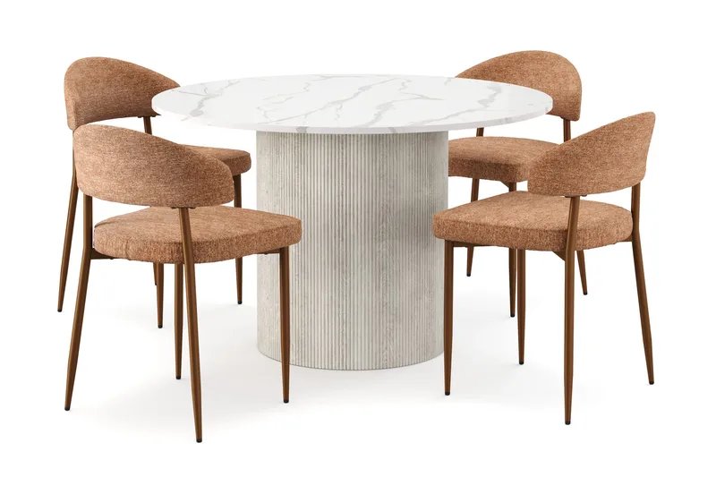 Uppveda Ruokapöytä 120 cm Pyöreä ja 4 kpl Jairam Tuolia, Valkoinen