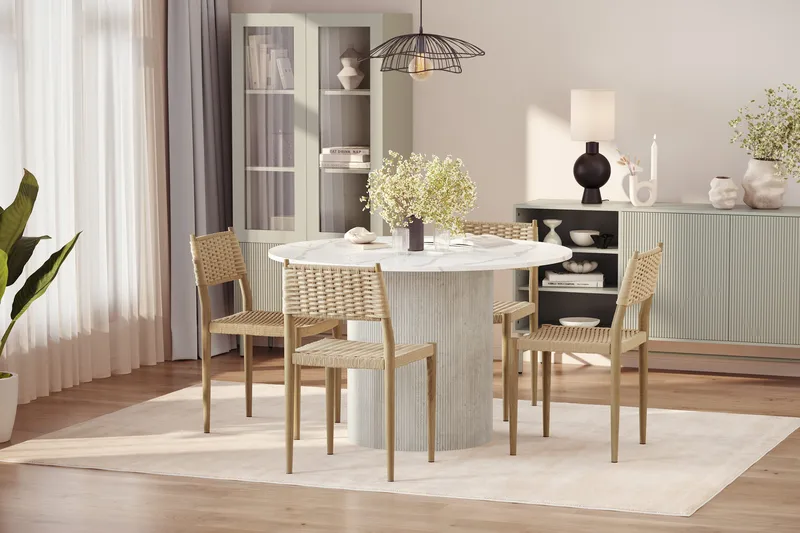 Uppveda Ruokapöytä 120 cm Pyöreä ja 4 kpl Jamna Tuolia - Valkoinen - Huonekalut - Pöytä & ruokailuryhmä - Ruokailuryhmä