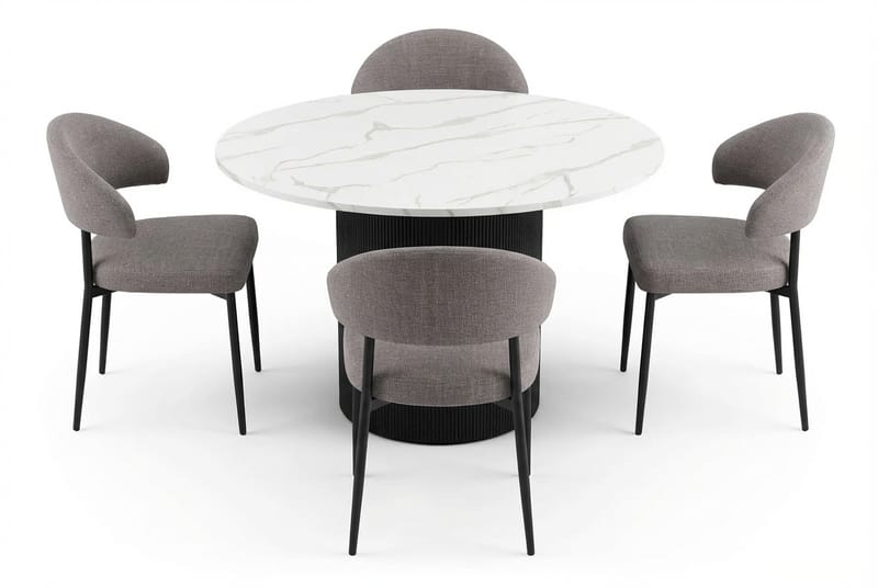 Uppveda Ruokapöytä 120 cm Pyöreä Musta ja 4 Sawako Greige Tuolia - Musta/Valkoinen/Greige - Huonekalut - Pöytä & ruokailuryhmä - Ruokailuryhmä