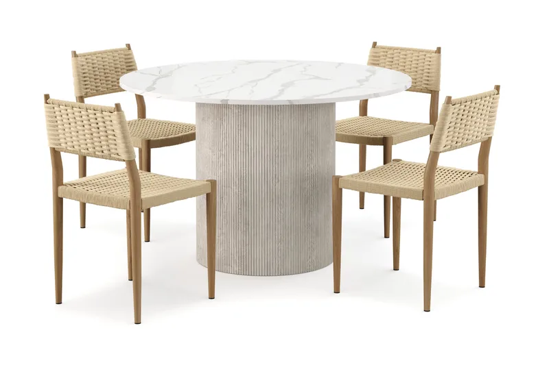 Uppveda Ruokapöytä 120 cm Pyöreä ja 4 kpl Jamna Tuolia, Valkoinen