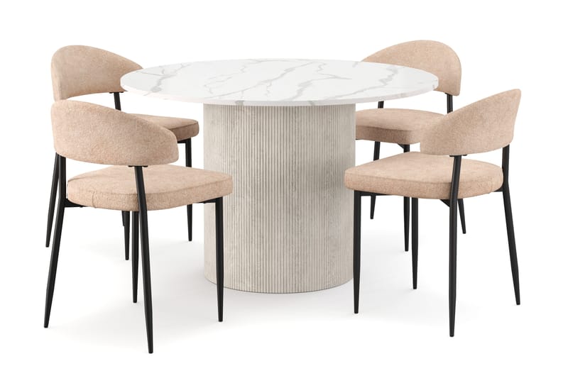 Uppveda Ruokapöytä 120 cm Pyöreä ja 4 kpl Jairam Tuolia, Valkoinen