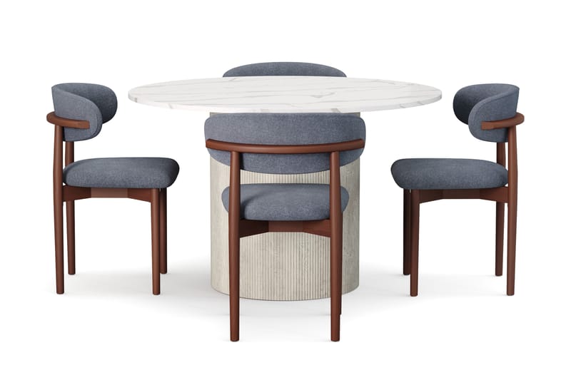 Uppveda Ruokapöytä 120 cm Pyöreä ja 4 kpl Jaiveer Tuolia - Valkoinen - Huonekalut - Pöytä & ruokailuryhmä - Ruokailuryhmä