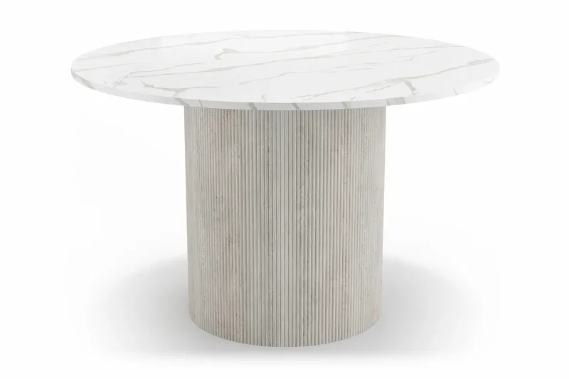 Uppveda Ruokapöytä 120 cm Pyöreä Valkoinen 4 Reciclar Ruokatuolilla - Valkoinen/Greige - Huonekalut - Pöytä & ruokailuryhmä - Ruokailuryhmä