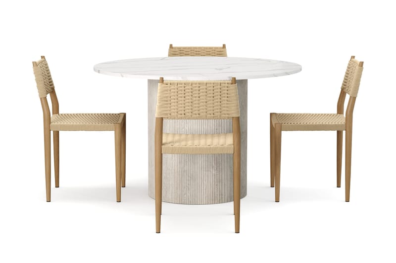 Uppveda Ruokapöytä 120 cm Pyöreä ja 4 kpl Jamna Tuolia - Valkoinen - Huonekalut - Pöytä & ruokailuryhmä - Ruokailuryhmä