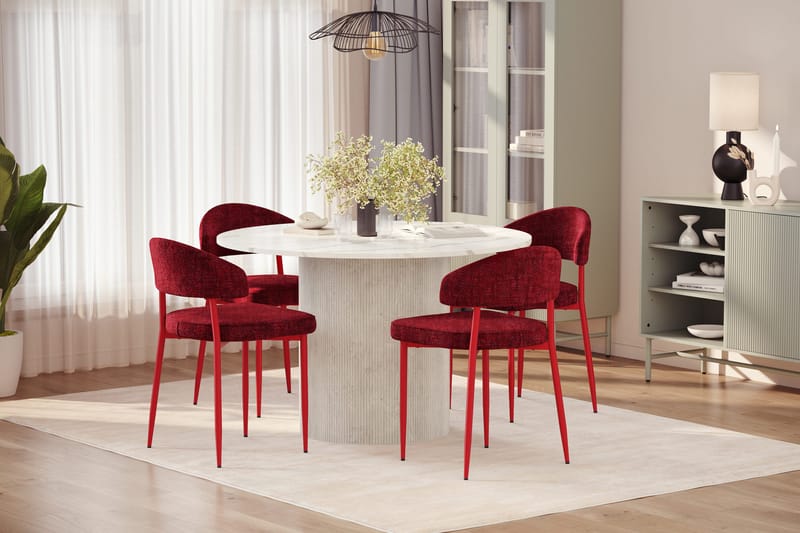 Uppveda Ruokapöytä 120 cm Pyöreä ja 4 kpl Jairam Tuolia - Valkoinen - Huonekalut - Pöytä & ruokailuryhmä - Ruokailuryhmä